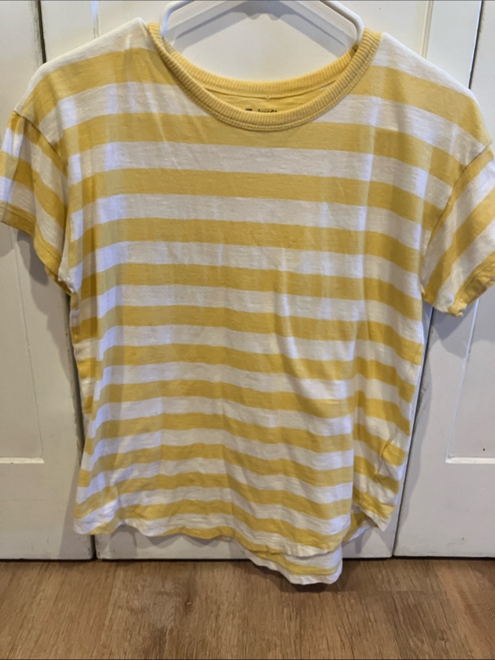 Madewell Yellow & White Striped Crewneck Tee